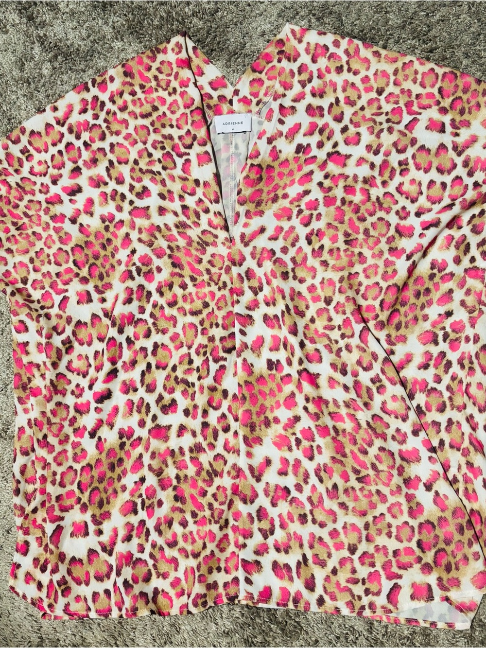 Adrienne Pink Tan Leopard Print V-Neck Top